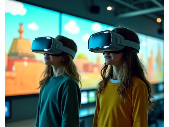 Schüler mit Virtual-Reality-Brillen, die eine Geothermieanlage erkunden