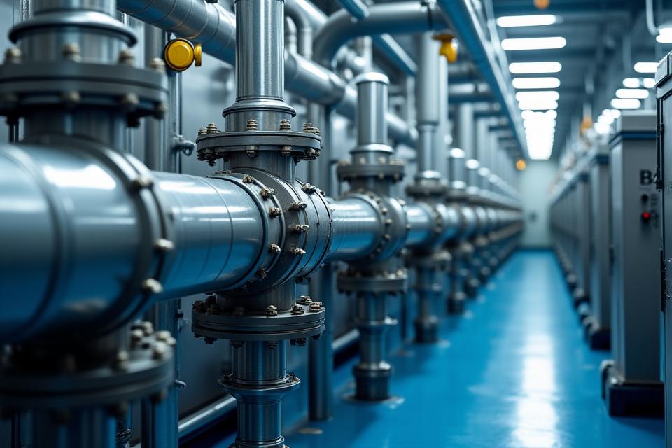 Industrielle Rohre und Ventile, die Heißwasser oder Dampf aus einem geothermischen System transportieren