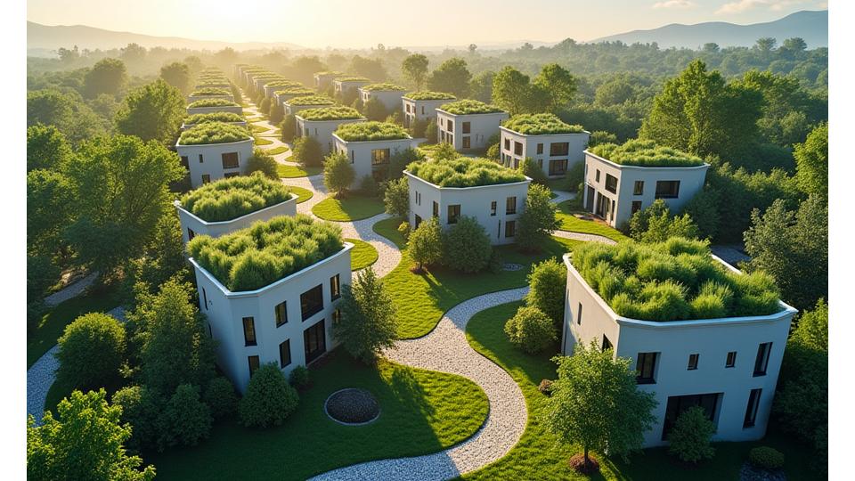 Modernes Wohnquartier mit kalten Nahwärmenetzen