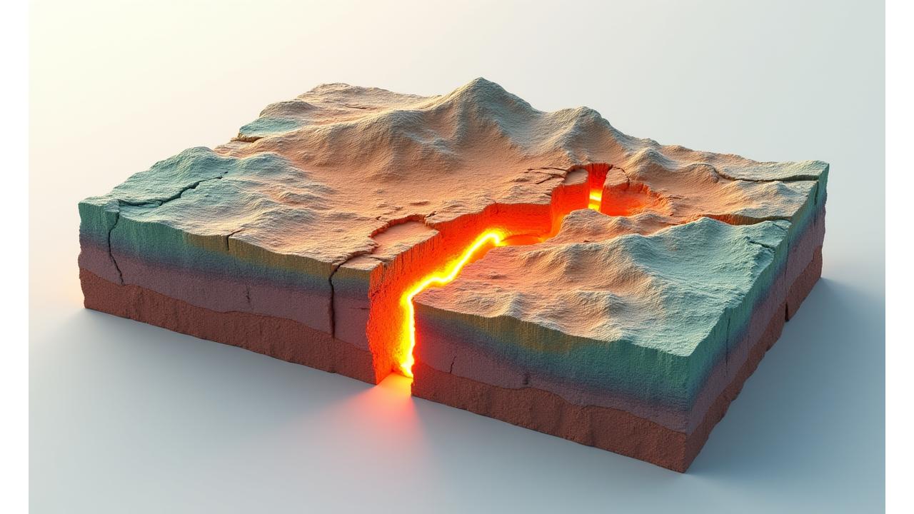 Interaktive geologische Karte von Nordrhein-Westfalen mit potenziellen Geothermie-Zonen und farbigen Schichten, die verschiedene Gesteinsformationen darstellen.