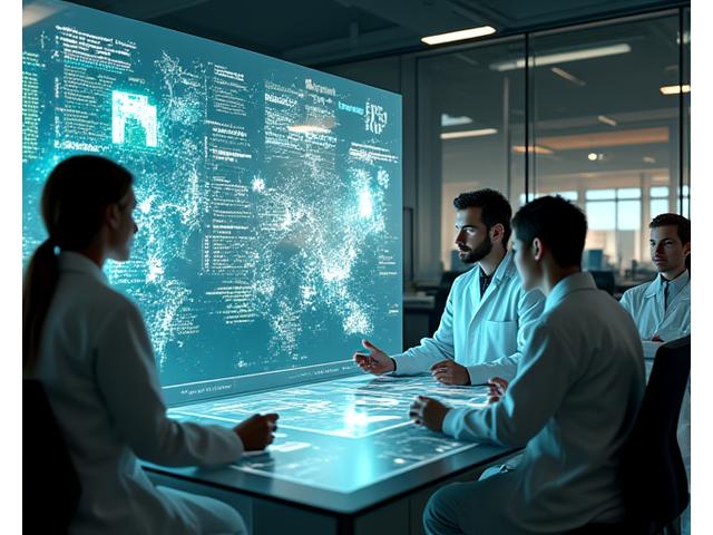 Ingenieure arbeiten in einem modernen Technologielabor mit Bildschirmen und Geothermie-Modellen